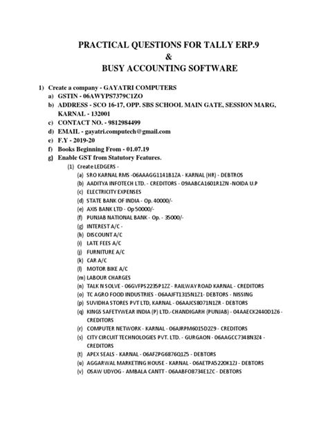tally erp 9 practical question and answer