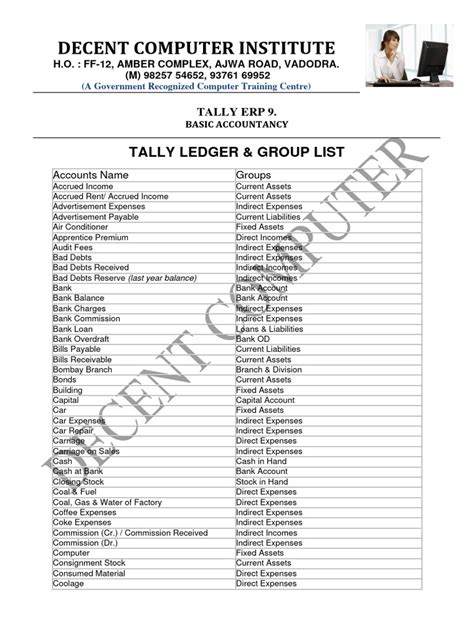 Tally Ledger Group List