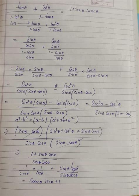 tan theta/1cot theta + cot theta/1tan theta= 1+ sec theta cosec theta