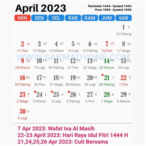 tanggalan jawa april 2023
