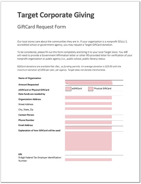 Target Gift Card Donation Request