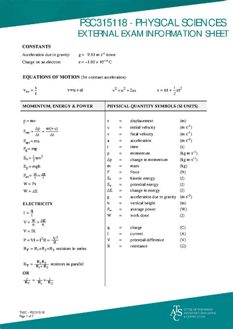 tasc formula sheet