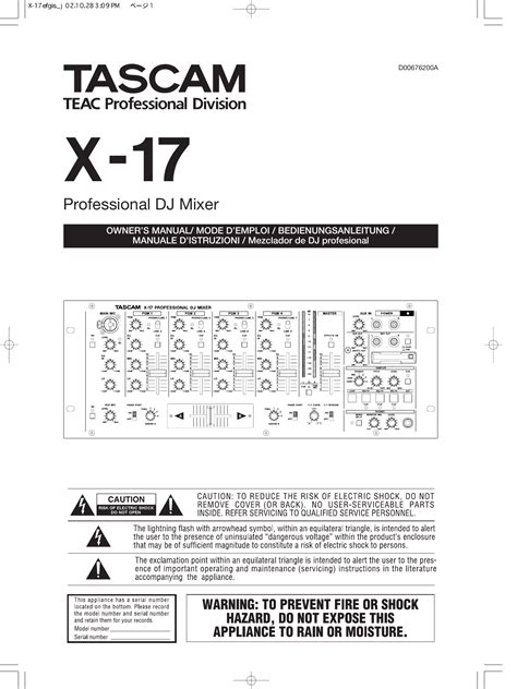 Full Download Tascam X 17 User Guide 