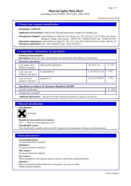 taski chemicals msds