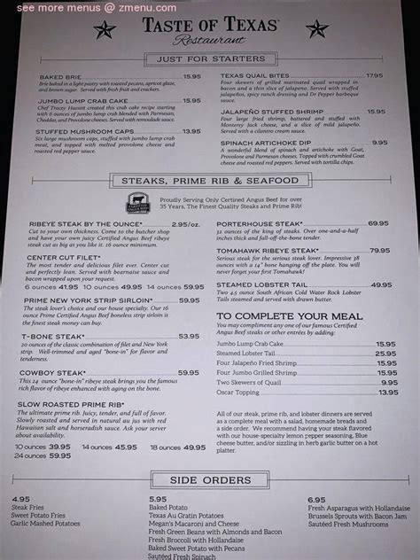 taste of texas restaurant menu