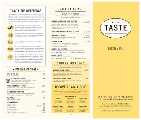 Taste Unlimited Menu