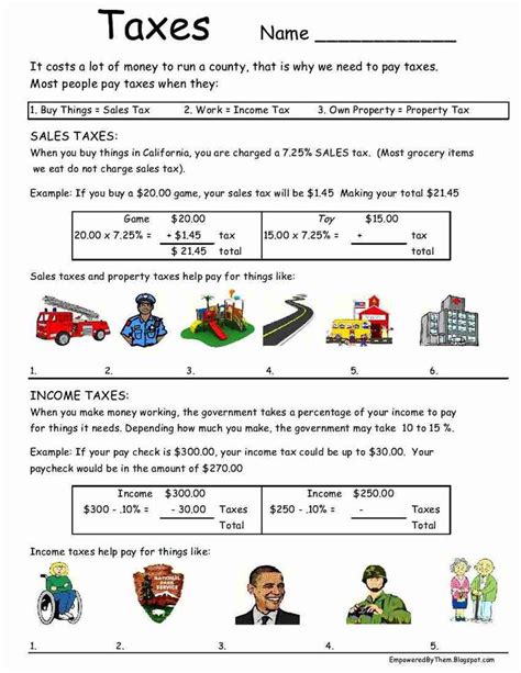 Taxes Quiz Amp Worksheet For Kids Study Com Tax Worksheet For Students - Tax Worksheet For Students