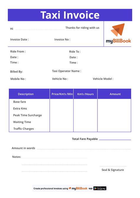 Taxi Bill Format