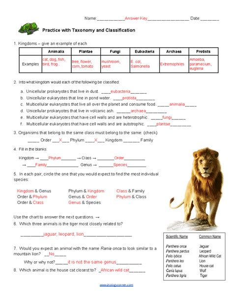 taxonomy answer key