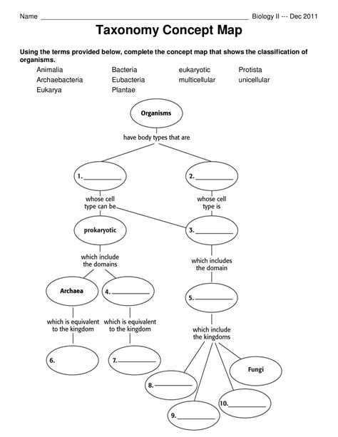Taxonomy Concept Map Answer Key