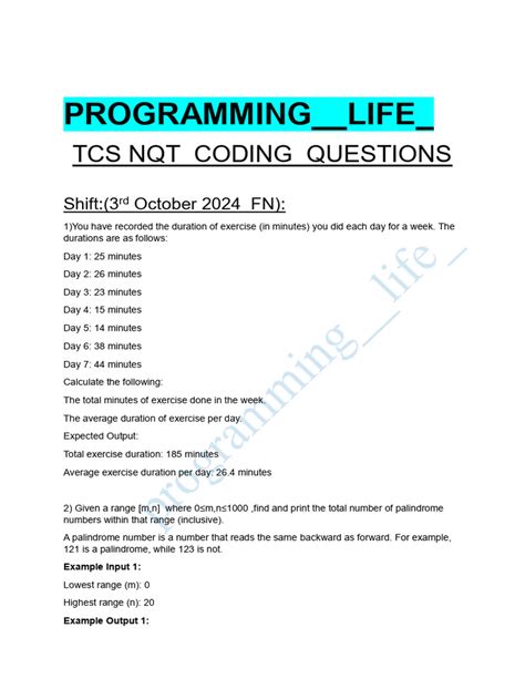 Tcs Nqt Coding Questions