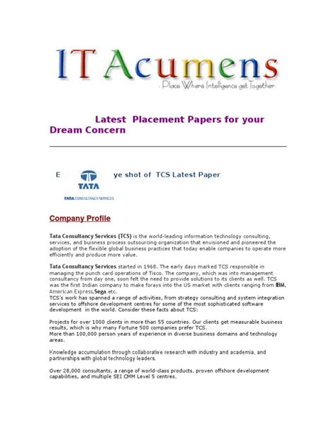 Read Online Tcs Placement Papers Free Download 