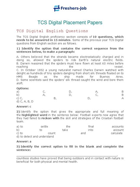 Download Tcs Previous Placement Papers With Answers Free Download 