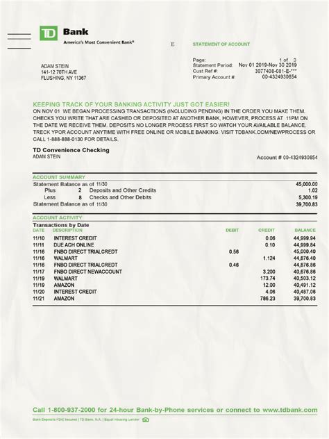 Td Bank Statement