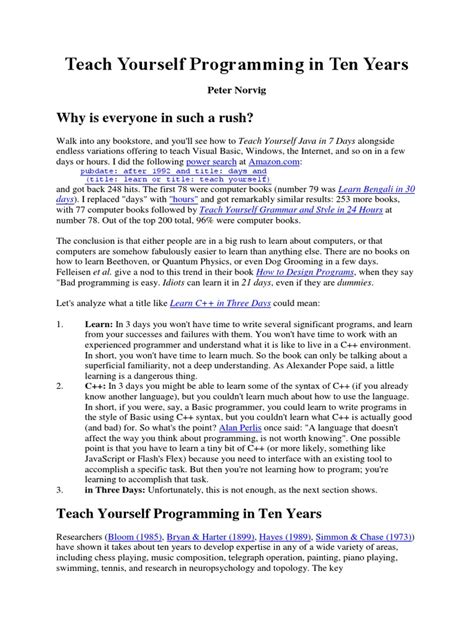 Read Teach Yourself Programming In Ten Years Queens U 