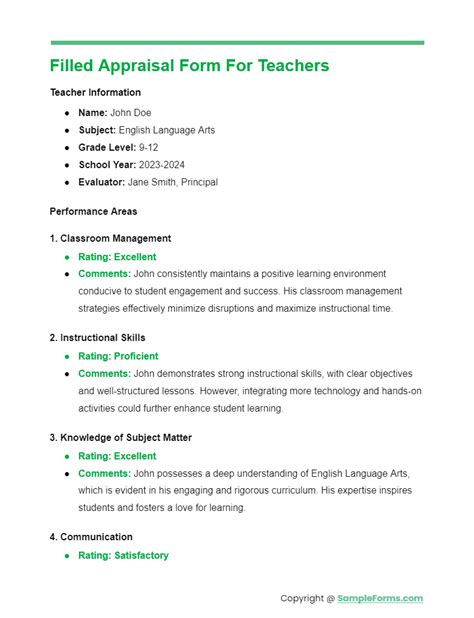 Teacher Appraisal Comments Examples