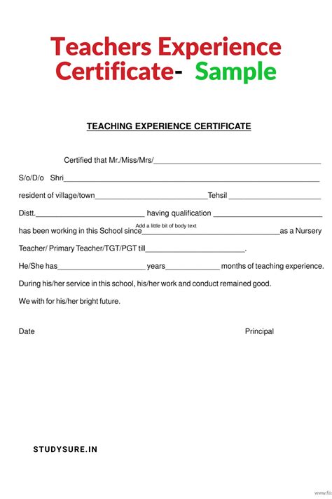 Teacher Experience Certificate Sample For Lecturer
