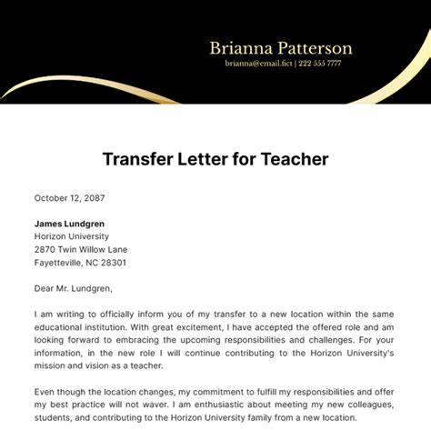 teacher transfer letter sample