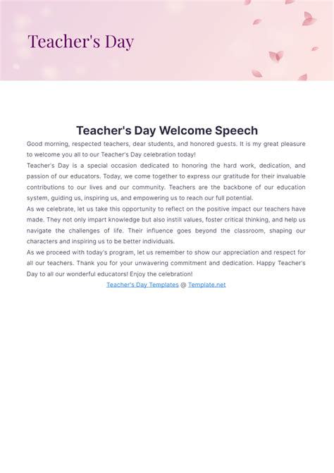 teachers workshop welcome speech