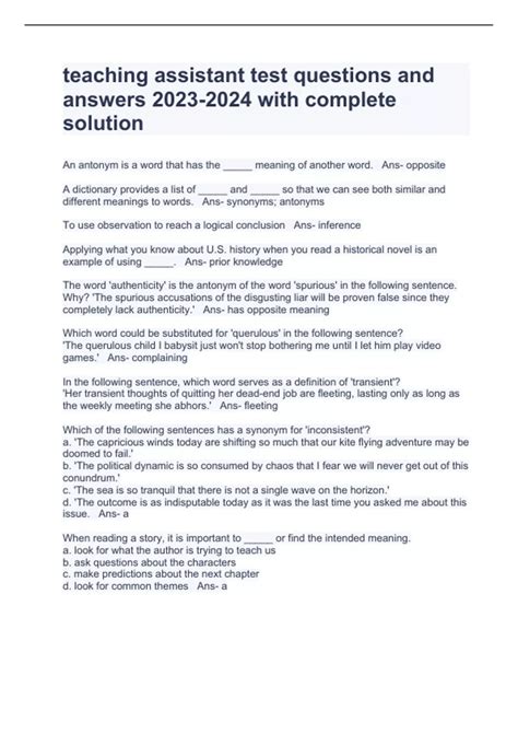 teaching assistant practice exam