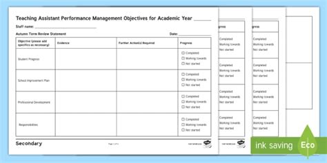 Teaching Assistant Sample Performance Management Targets