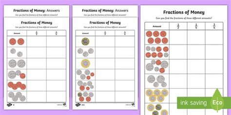 Teaching Fractions Using Money Worksheet Resource Maths Twinkl Fractions Money Grade 1 Worksheet - Fractions Money Grade 1 Worksheet