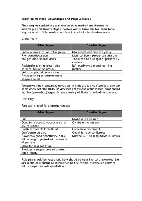 Teaching Methods Advantages And Disadvantages