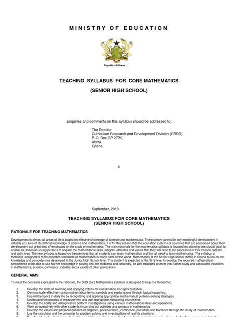 Teaching Syllabus For Core Mathematics