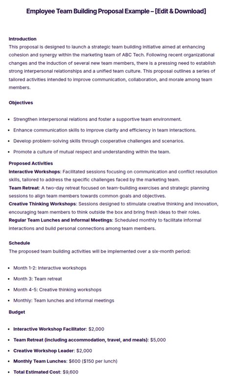 team building financial proposal example