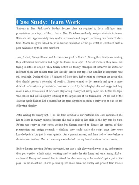 Teamwork Case Study With Answers