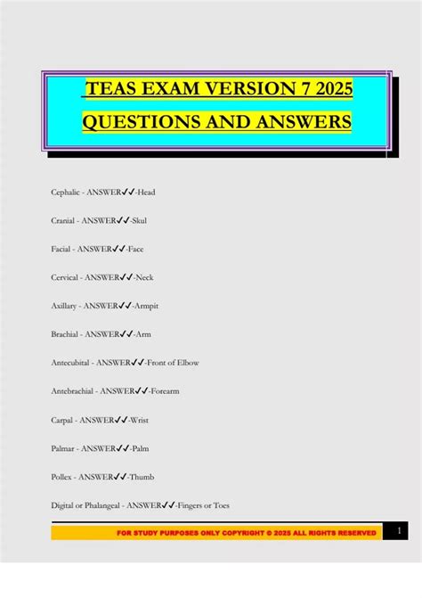 teas exam answers sheet