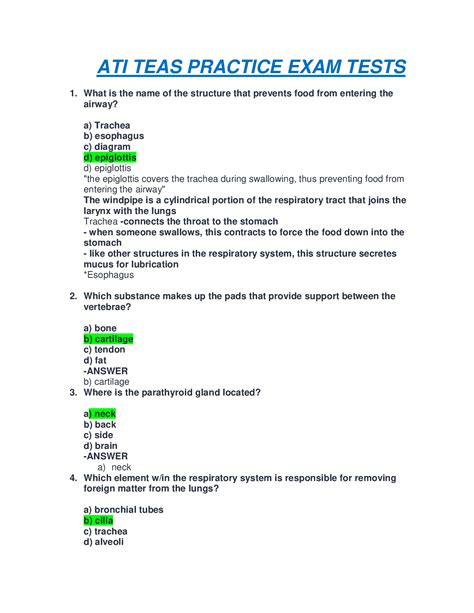 Teas Exam Practice Questions
