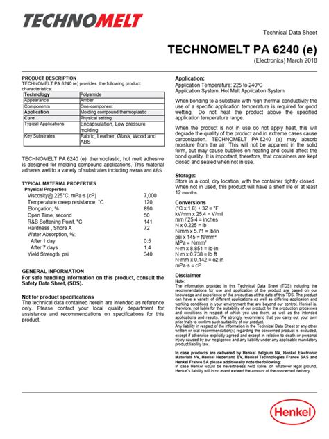 Technical Data Sheet Technomelt Ks 250 Cool Promek