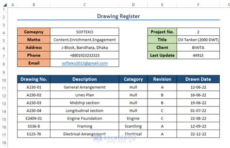 Technical Drawing Register Template Excel