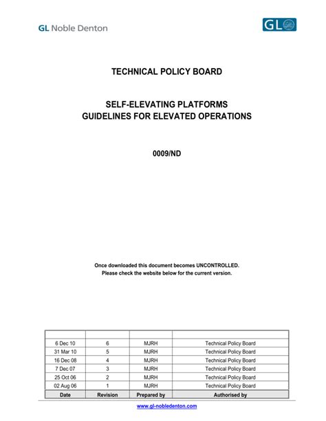 technical policy board self elevating platforms guidelines