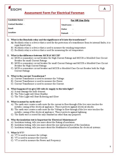 Technical Question For Electrical Foreman