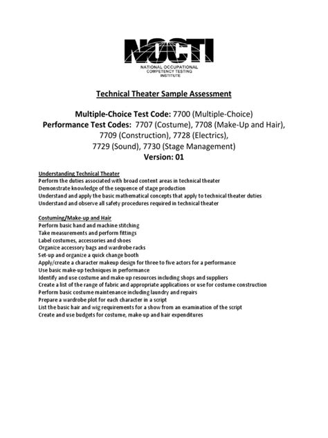 Read Technical Theater Sample Assessment Multiple Choice Test Nocti 