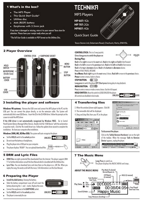 Read Technika Mp3 Player User Guide 