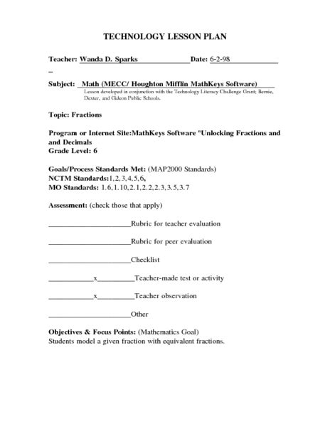Technology Fractions Lesson Plan For 6th Grade Lesson 6th Grade Technology Lesson Plans - 6th Grade Technology Lesson Plans