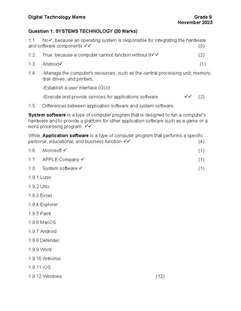 technology grade 9 november examination 2013 memorandum