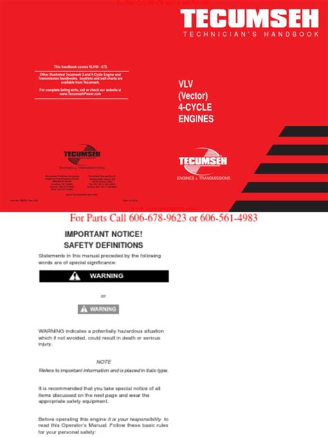 Tecumseh Vlv Vector 4 Cycle Engines Full Service Repair Manual