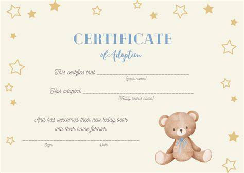 teddy bear adoption certificate template