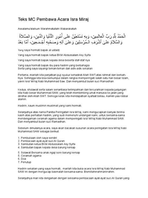 teks mc isra mi'raj | 13 Susunan Acara Isra Miraj yang Inspiratif