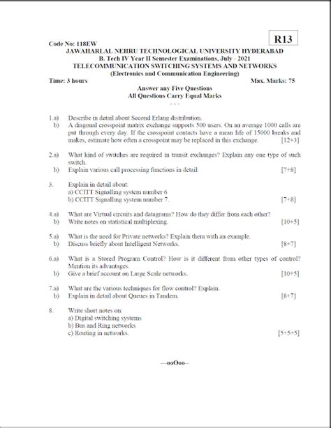 Read Online Telecommunication Switching Systems And Networks Question Papers 