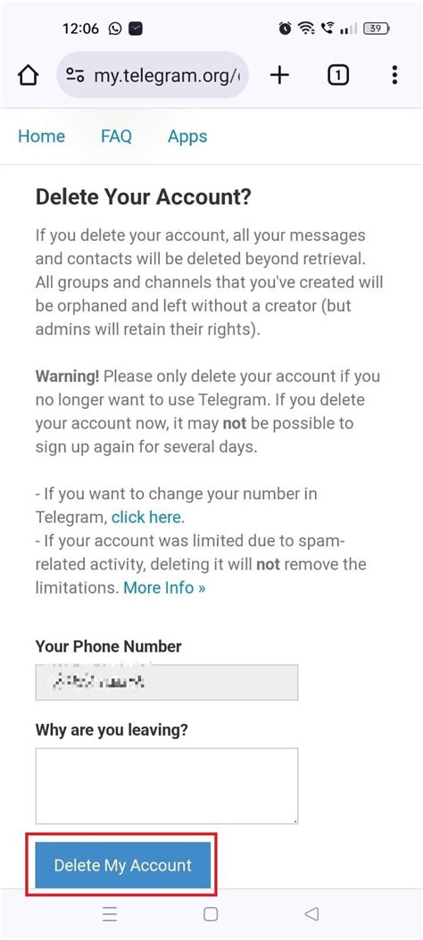 Telegram Delete Accounts