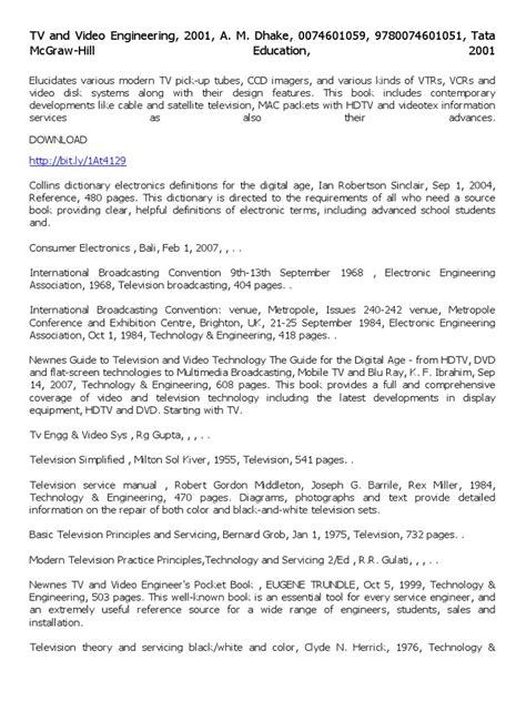 Read Online Television And Video Engineering By A M Dhake Pdf 