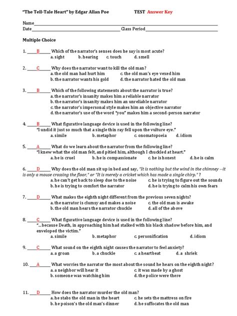 Tell Tale Heart Answer Key