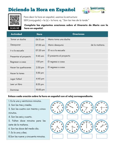 Telling Time In Spanish Pdf Worksheet Spanish Learning Que Hora Es Worksheet Answer Key - Que Hora Es Worksheet Answer Key