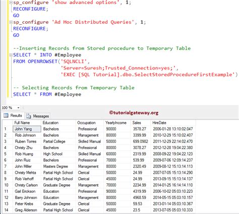 temp table in stored procedure sql server