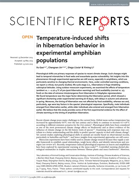 Temperature Induced Shifts In Hibernation Behavior In Experimental Hibernation Science Experiments - Hibernation Science Experiments